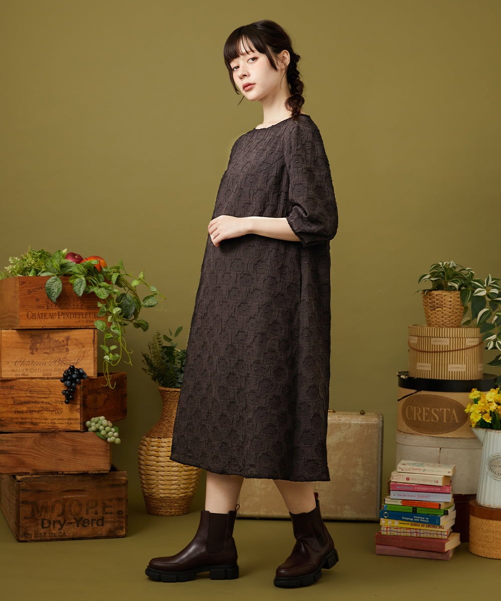 GJEJB51330 Jocomomola(ホコモモラ) Floracion フラワージャカードワンピース ブルー