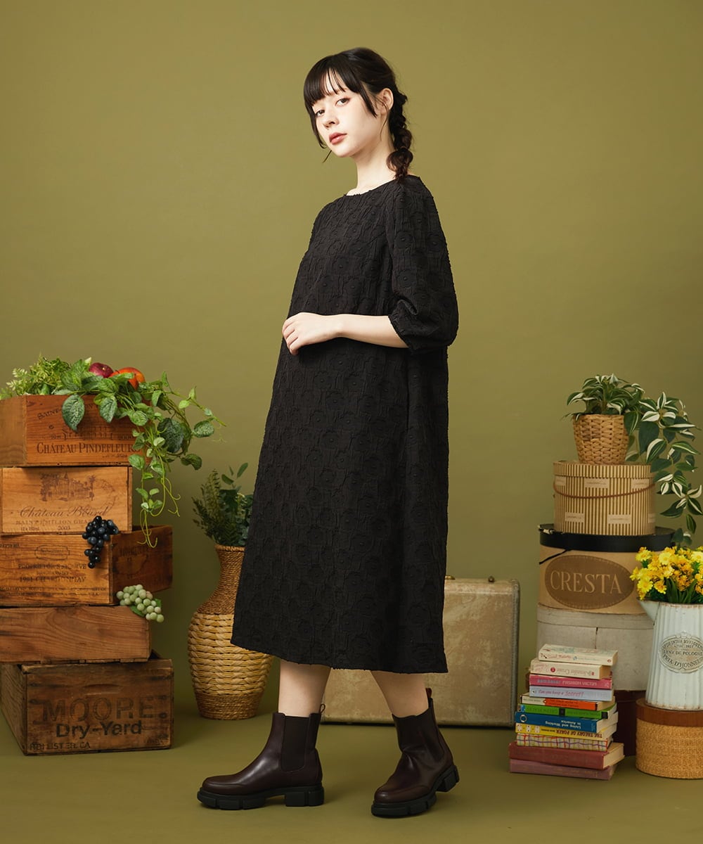 GJEJB51330 Jocomomola(ホコモモラ) Floracion フラワージャカードワンピース ブルー