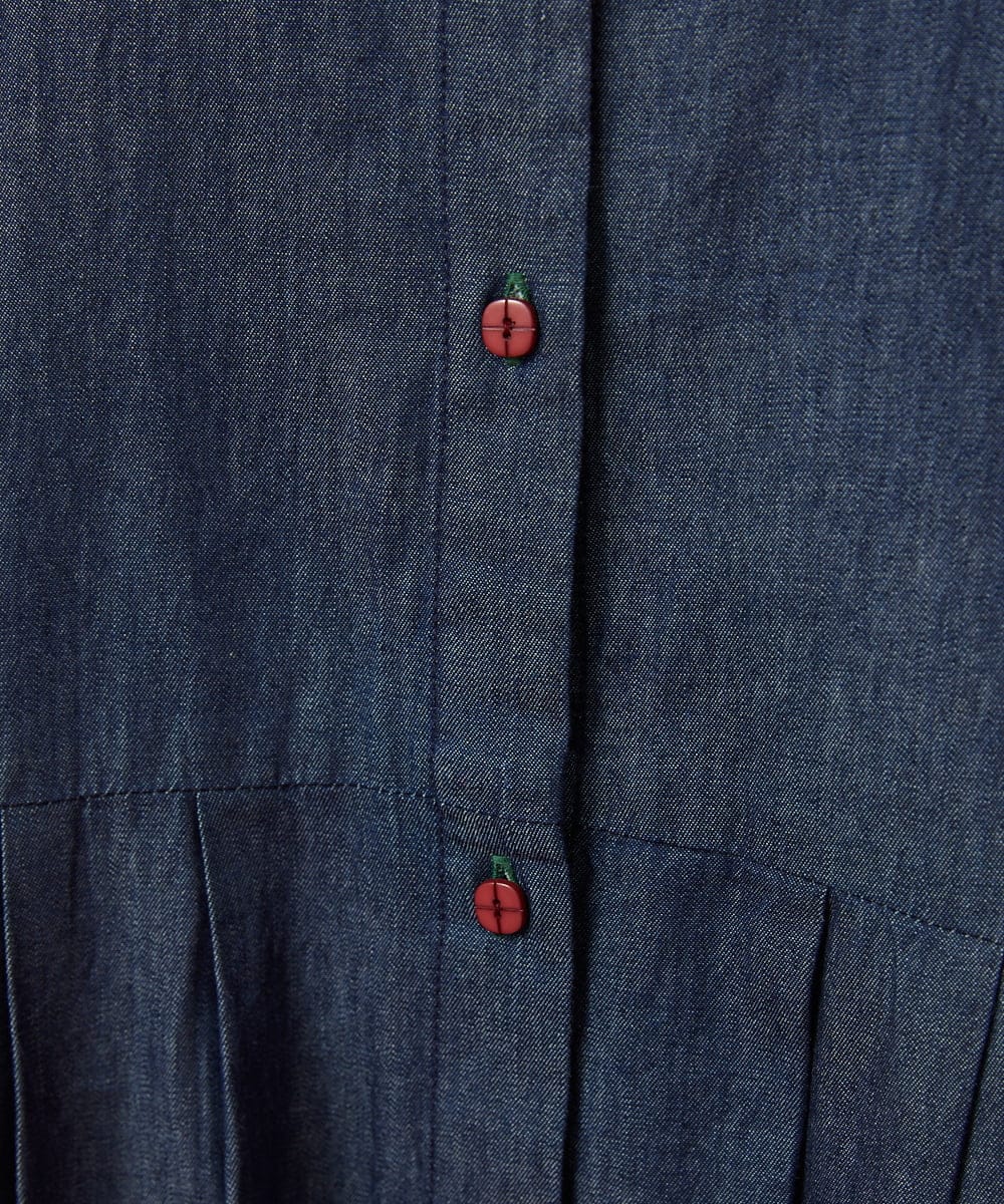 GJEJE37280 Jocomomola(ホコモモラ) フラワー刺繍デニムワンピース ネイビー
