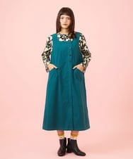 GJEJE38280 Jocomomola(ホコモモラ) スクエアネックツイルジャンパースカート ブルーグリーン