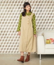 GJEJE38280 Jocomomola(ホコモモラ) スクエアネックツイルジャンパースカート ベージュ