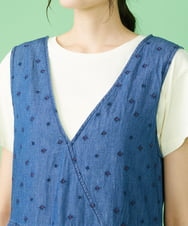 GJEJP35220 Jocomomola(ホコモモラ) Brillar 刺繍デニムジャンパースカート ブルー