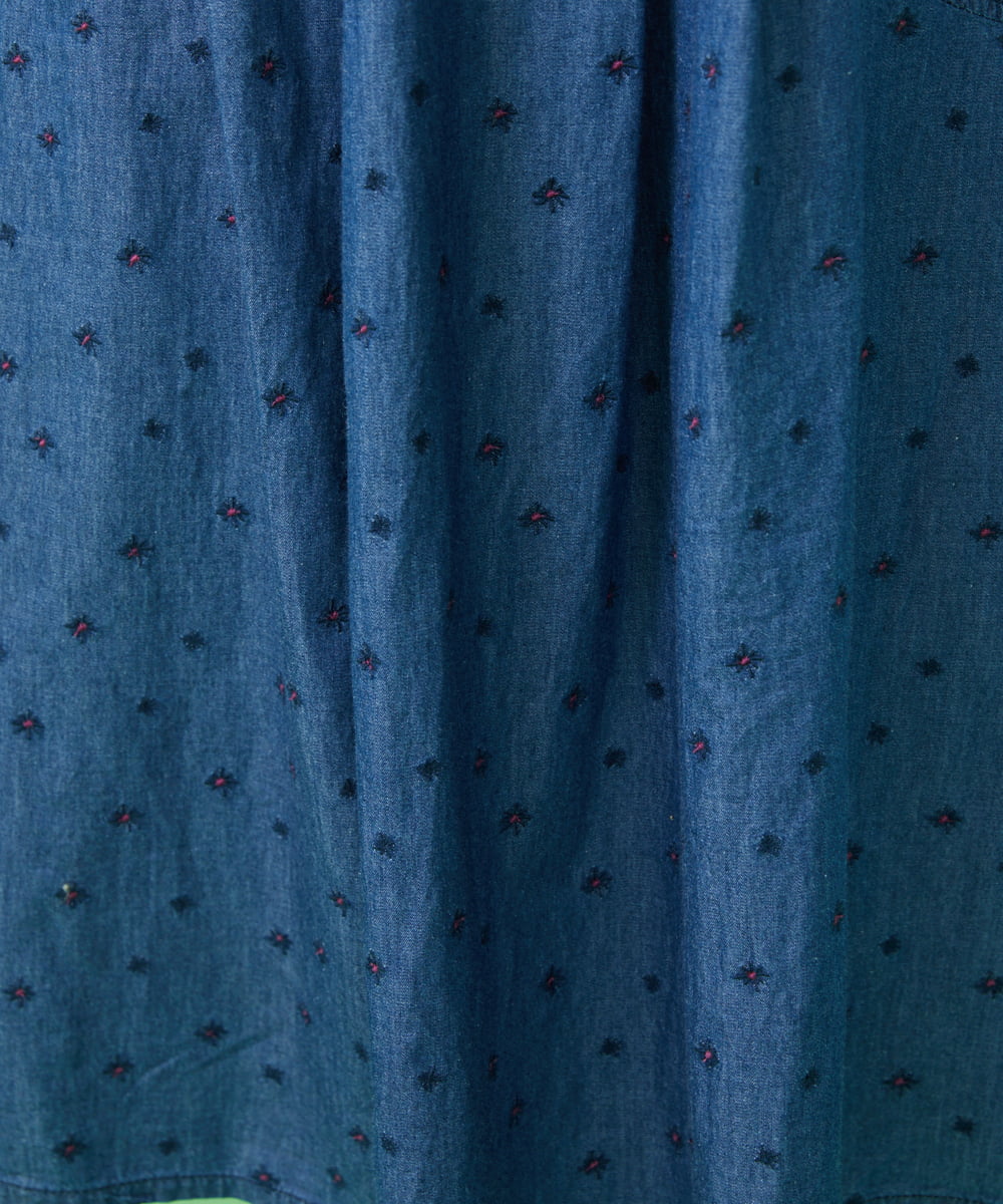 GJEJP35220 Jocomomola(ホコモモラ) Brillar 刺繍デニムジャンパースカート ブルー