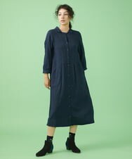 GJEJT35250 Jocomomola(ホコモモラ) ドットドビーシャツワンピース ネイビー