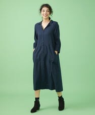 GJEJT35250 Jocomomola(ホコモモラ) ドットドビーシャツワンピース ネイビー