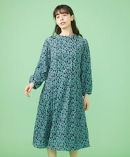 GJEJT38250 Jocomomola(ホコモモラ) Flor フロッキープリントワンピース ブルー