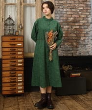 GJELA36330 Jocomomola(ホコモモラ) コーデュロイオパールプリントシャツワンピース グリーン