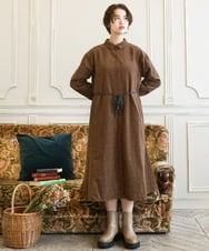 GJELA36330 Jocomomola(ホコモモラ) コーデュロイオパールプリントシャツワンピース グリーン