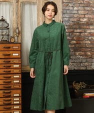 GJELA36330 Jocomomola(ホコモモラ) コーデュロイオパールプリントシャツワンピース グリーン