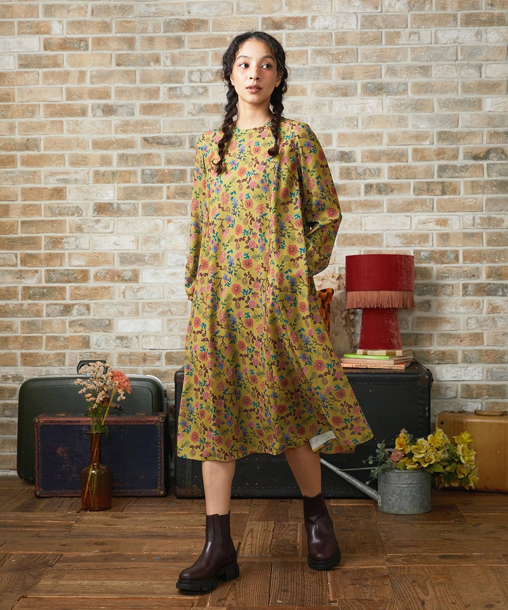 GJELA50300 Jocomomola(ホコモモラ) Bail de flores フラワープリントワンピース イエロー
