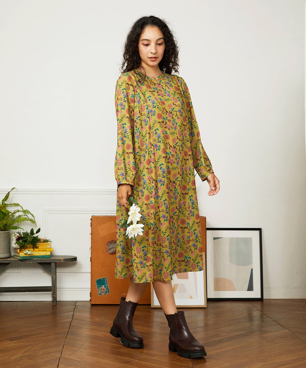 GJELA50300 Jocomomola(ホコモモラ) 【早割10％OFF】Bail de flores フラワープリントワンピース イエロー