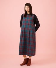GJELD32300 Jocomomola(ホコモモラ) 【ダブルポイント】チェック柄ジャンパースカート ブルー