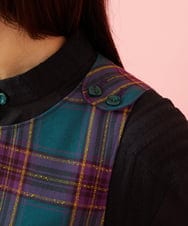 GJELD32300 Jocomomola(ホコモモラ) 【ダブルポイント】チェック柄ジャンパースカート ブルー