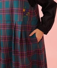 GJELD32300 Jocomomola(ホコモモラ) 【ダブルポイント】チェック柄ジャンパースカート ブルー