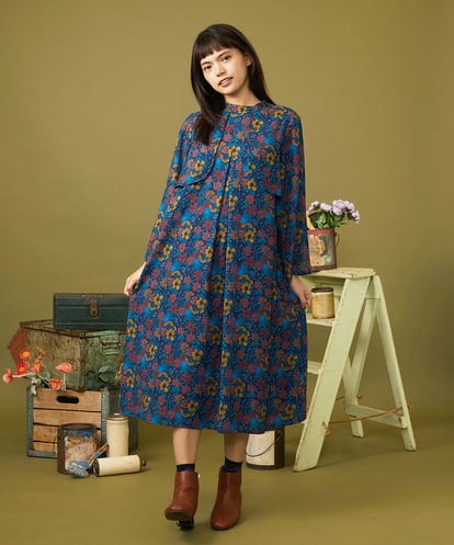 GJELD50300 Jocomomola Arte urbano フラワープリントスタンドネックワンピース［オケージョン］