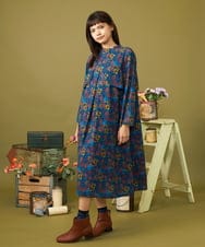 GJELD50300 Jocomomola(ホコモモラ) Arte urbano フラワープリントスタンドネックワンピース［オケージョン］ ネイビー