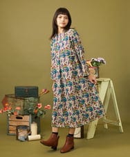 GJELD50300 Jocomomola(ホコモモラ) Arte urbano フラワープリントスタンドネックワンピース［オケージョン］ アイボリー