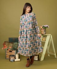 GJELD50300 Jocomomola(ホコモモラ) Arte urbano フラワープリントスタンドネックワンピース［オケージョン］ アイボリー