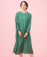 GJELV33330 Jocomomola(ホコモモラ) Cocido プリント サイドプリーツワンピース グリーン