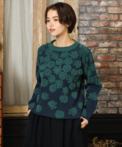 GJFAD01220 Jocomomola Flor suave フラワージャカードニットプルオーバー