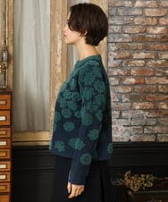 GJFAD01220 Jocomomola(ホコモモラ) Flor suave フラワージャカードニットプルオーバー ネイビー