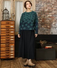 GJFAD01220 Jocomomola(ホコモモラ) Flor suave フラワージャカードニットプルオーバー ネイビー