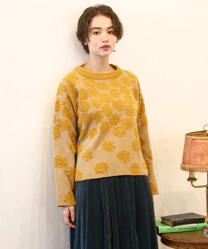 GJFAD01220 Jocomomola Flor suave フラワージャカードニットプルオーバー