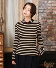 GJFAD30160 Jocomomola(ホコモモラ) 【2WAY】LANA BLENDハイネックリブニット ブラック×アイボリーボーダー
