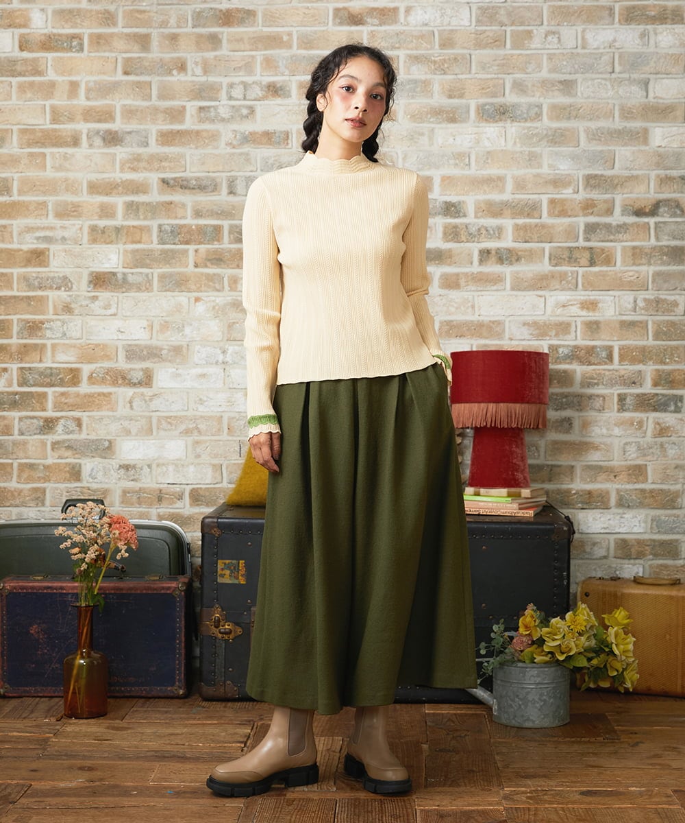 GJFAD32180 Jocomomola(ホコモモラ) Feston スカラップハイネックリブニット イエロー