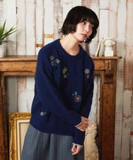 GJFAE02220 Jocomomola(ホコモモラ) Calle de Bordadores フラワーモチーフニットプルオーバー アイボリー