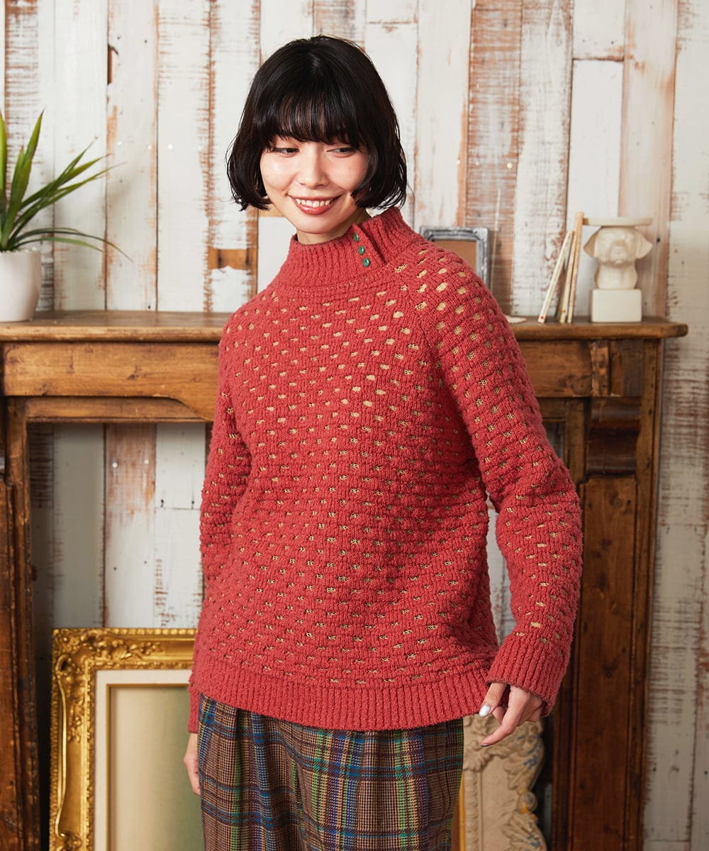 GJFAE34200 Jocomomola(ホコモモラ) Claraboya ドットシアーニットプルオーバー ブルーグリーン