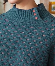 GJFAE34200 Jocomomola(ホコモモラ) Claraboya ドットシアーニットプルオーバー ブルーグリーン