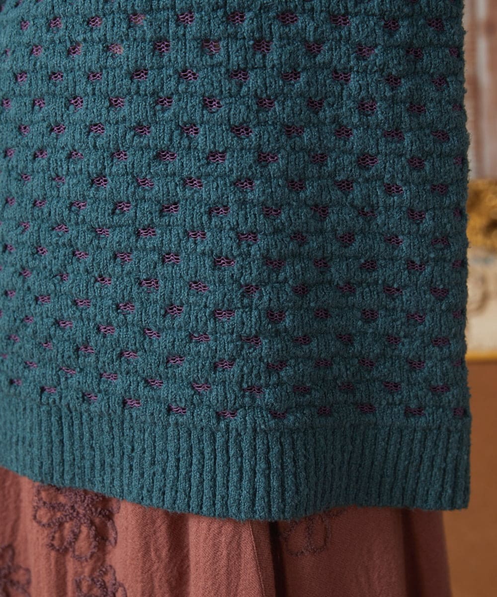 GJFAE34200 Jocomomola(ホコモモラ) Claraboya ドットシアーニットプルオーバー ブルーグリーン