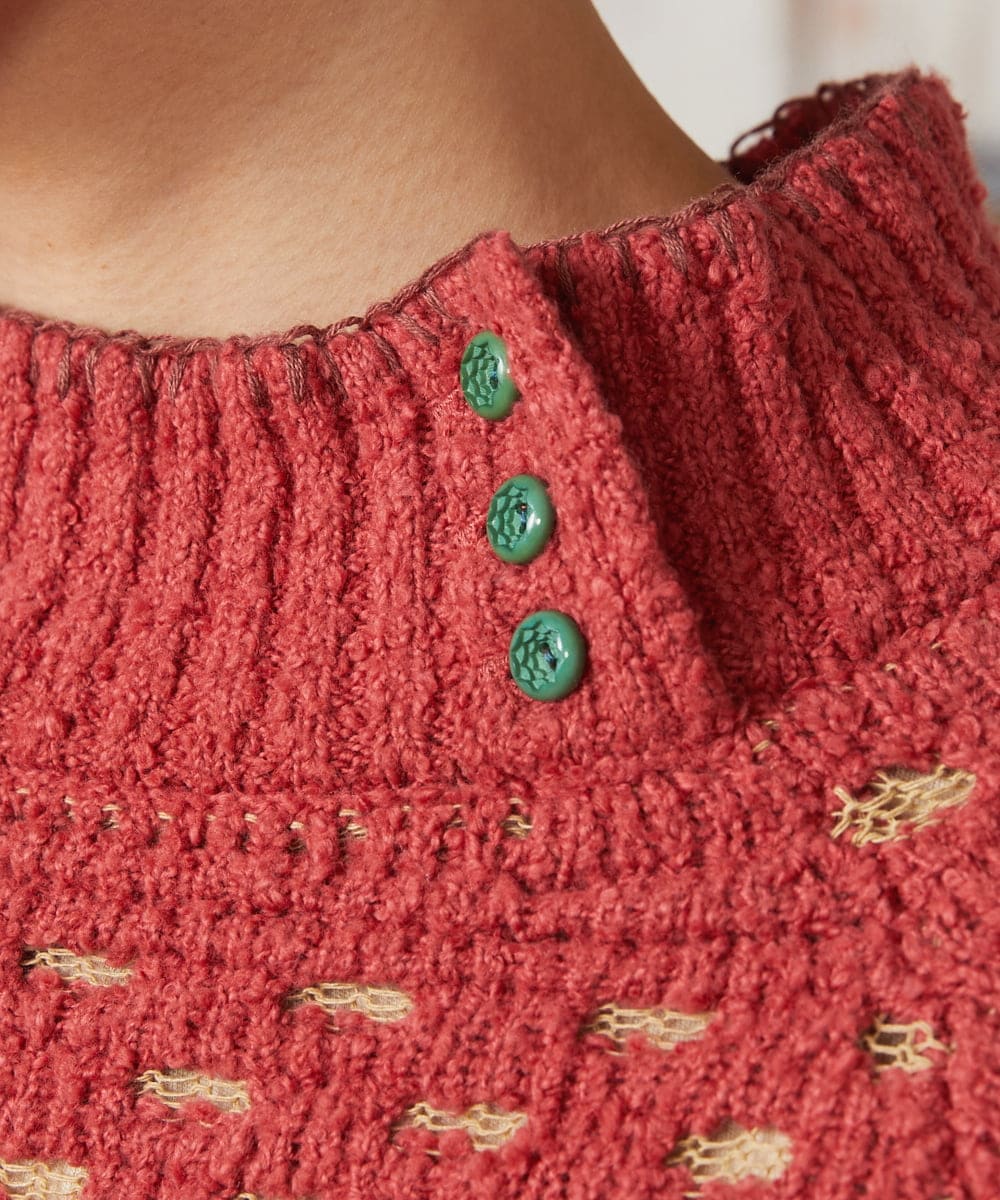 GJFAE34200 Jocomomola(ホコモモラ) Claraboya ドットシアーニットプルオーバー ブルーグリーン