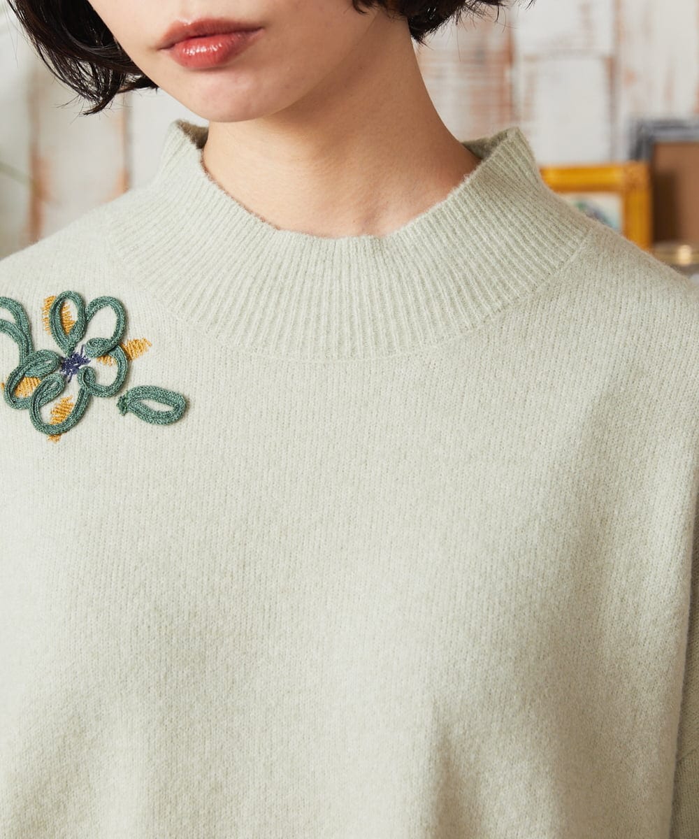 GJFAE35200 Jocomomola(ホコモモラ) Peludo ハイネックニットプルオーバー グリーン