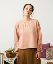 GJFAE36200 Jocomomola(ホコモモラ) Tesoro フラワー刺繍ニットプルオーバー ピンク