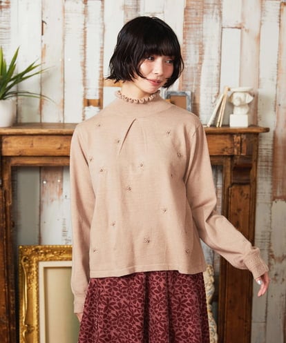 GJFAE51220 Jocomomola Tesoro フラワーモチーフニットプルオーバー