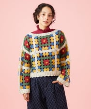 GJFAG72360 Jocomomola(ホコモモラ) Mural ドットクロッシェモチーフニットプルオーバー アイボリー