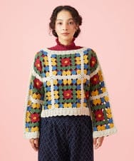 GJFAG72360 Jocomomola(ホコモモラ) Mural ドットクロッシェモチーフニットプルオーバー アイボリー