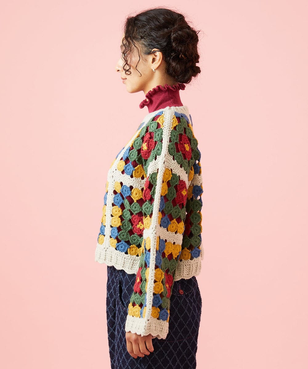 GJFAG72360 Jocomomola(ホコモモラ) Mural ドットクロッシェモチーフニットプルオーバー アイボリー