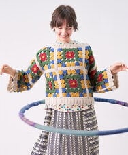 GJFAG72360 Jocomomola(ホコモモラ) Mural ドットクロッシェモチーフニットプルオーバー アイボリー