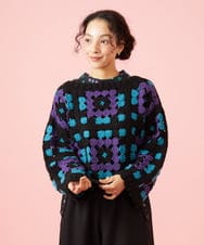 GJFAG72360 Jocomomola(ホコモモラ) Mural ドットクロッシェモチーフニットプルオーバー ブラック