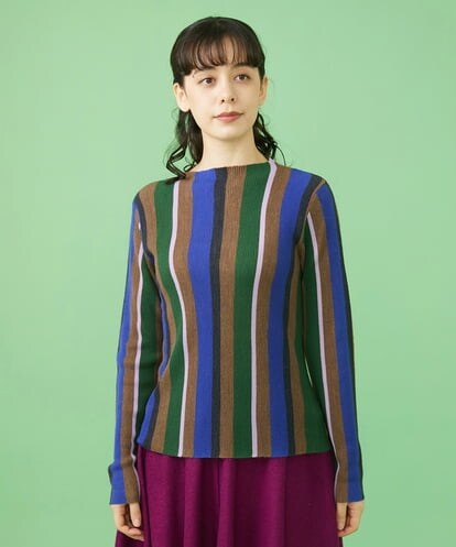 GJFAV31140  Lana blend ストライプリブニット