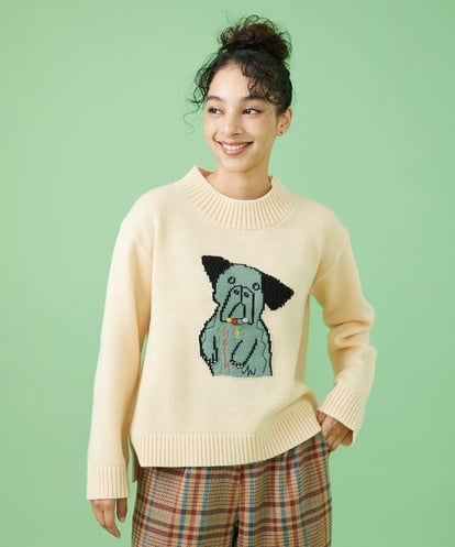 GJFAW02230 Jocomomola Familia 犬モチーフニットプルオーバー
