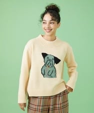 GJFAW02230 Jocomomola(ホコモモラ) Familia 犬モチーフニットプルオーバー アイボリー
