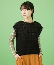 GJFCA30170 Jocomomola(ホコモモラ) コットンリリヤーン ニットベスト ブラック