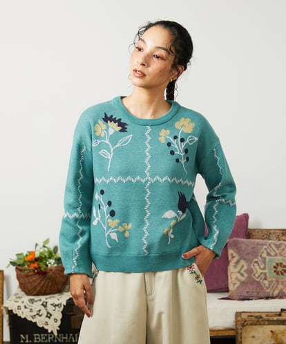 GJFCD01220 Jocomomola El galgo フラワーモチーフニットプルオーバー