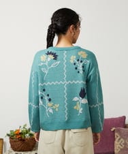 GJFCD01220 Jocomomola(ホコモモラ) El galgo フラワーモチーフニットプルオーバー グリーン