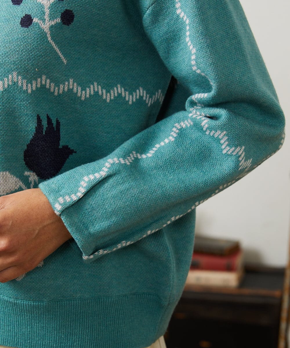 GJFCD01220 Jocomomola(ホコモモラ) El galgo フラワーモチーフニットプルオーバー グリーン