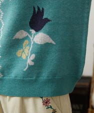 GJFCD01220 Jocomomola(ホコモモラ) El galgo フラワーモチーフニットプルオーバー グリーン